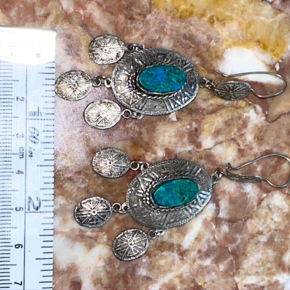 Native American Azurite Malachite 925 Earrings VTG - Picture 10 of 10